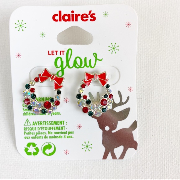 💕Claire’s Christmas Earrings Wreath Studs - Picture 1 of 2